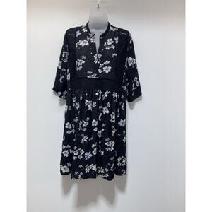 Lumiere Black Floral And Lace Short Dress 1/2 Sleeve Women’s Size Medium